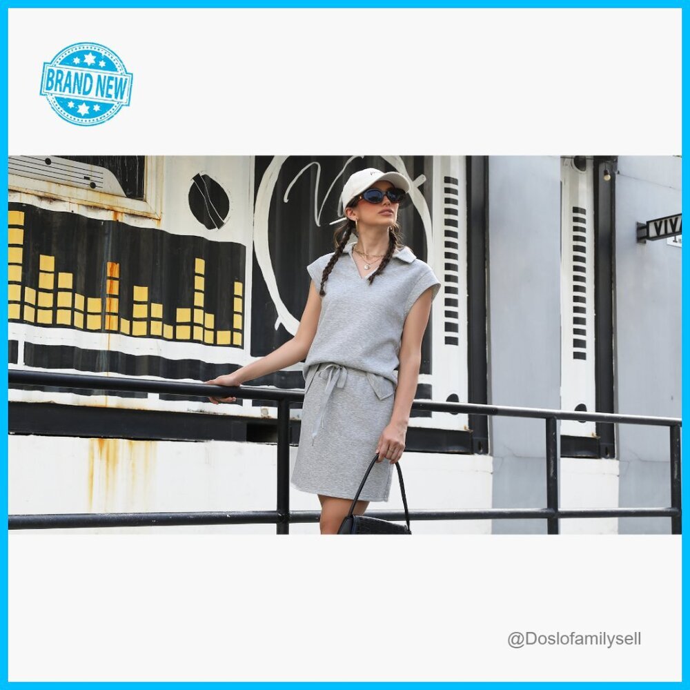 Two Piece Skirt Set Athletic Sport Short Skort Cap Sleeve Lapel Shirt - Picture 7 of 7